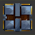 Stylish Blue And Yellow Geometric Block Box With Metallic Texture And Reflective Surface