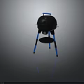 Portable Black Barbecue Grill With Blue Handles Stable Stand And Lower Tray