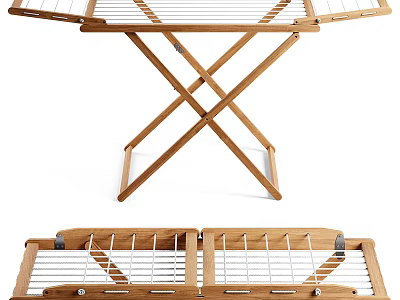 Wooden Foldable Clothes Drying Rack With Crossed Legs And Drying Bars 3d model