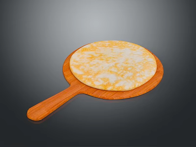 Freshly Baked Golden Brown Flatbread with Fluffy Texture Served on Wooden Paddle 3d model