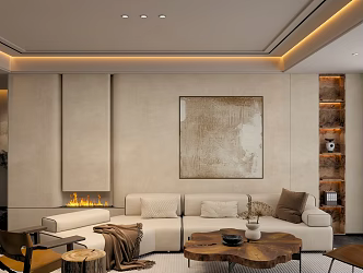 Sofa background-Ji modern cream living room 3d model
