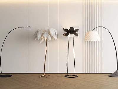 Modern Floor Lamps With Feather Flower Shade And Arched Stand For Interior Decor 3d model
