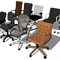Multiple Style Office Chairs with Leather Mesh and Adjustable Features in Various Colors 3d model