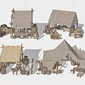 Medieval Camp Tent Setup With Barrels Tables Crates And Tools 3d model