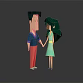 Cartoon Boy And Girl Characters Holding Hands In 3D Low Poly Style With Reflection