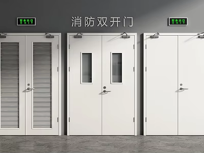White Fire Double Doors With Louvered And Glass Panel Designs For Safety 3d model