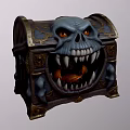Game Movie Character Skull Treasure Chest With Open Mouth Sharp Teeth And Glowing Eyes