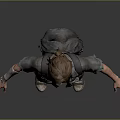 Game And Movie Character Wearing Tattered Jacket Worn Pants Backpack Arm Bandages And Sneakers