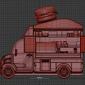 Pink Food Truck With Open Doors Food Items Condiments And Burger On Top