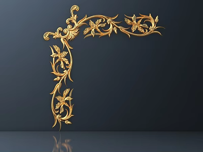 Classical Style Golden Floral Vine Carvings With Intricate Patterns On Dark Background 3d model