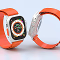 Modern Smart Watch with Orange Strap Silver Case Colorful Front Dial and Back Side 3d model