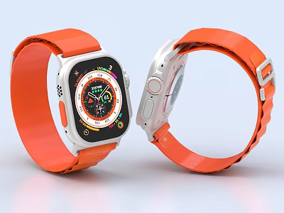 Modern Smart Watch with Orange Strap Silver Case Colorful Front Dial and Back Side 3d model