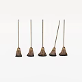 Five Traditional Brooms With Wooden Handles And Natural Bristles On White Background
