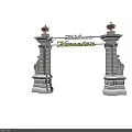 Elegant White Entrance Gate With Ornate Pillars Golden Decorations And Kibler Karsalon Inscription