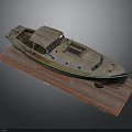 Detailed Vintage Wooden Model Boat With Green Hull And Classic Design On Display Stand
