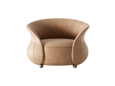 Beige Leather Single Sofa With Curved Arms And Round Legs Design 3d model