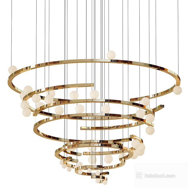 Modern Golden Ring Chandelier With Multiple Layers And White Spherical Bulbs 3d model