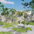 Karesansui Garden Design With Stone Path Green Plants Rocks And Wooden Deck
