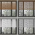 Wooden and White Venetian Blinds Decorating Windows with Urban Background View