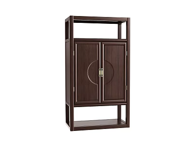 Dark Brown Wooden Decorative Cabinet With Double Doors And Round Metal Handles 3d model