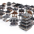 Chinese style pavilion hexagonal pavilion 3d model