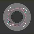 Scenic Circular Landscape with Central Hollow Small Vehicles and Pink Track