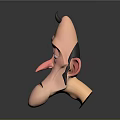 Cartoon Man With Pointed Nose Mustache And Spiky Black Hair On Smooth Gray Reflective Background