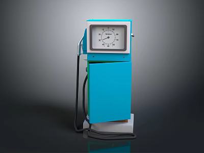 Vintage Blue Gas Pump With Round Dial Fuel Nozzle And Hose 3d model