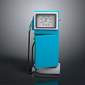 Vintage Blue Gas Pump With Round Dial Fuel Nozzle And Hose