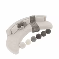 Light Colored Curved Sectional Sofa With Soft Cushions Pillows And Throw Blanket 3d model