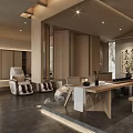 Serene Chinese Clubhouse With Massage Chairs Wooden Decor And Dining Space