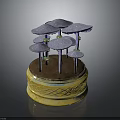 Purple Mushroom Shaped Plants On Golden Base With Woven Pattern And Green Stem Accents