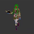 Female Adventurer In Brown Outfit Red Cape With Small Animal Companion Holding Book