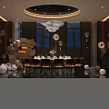 Elegant Private Dining Room Decorated for Birthday with Balloons Chandelier and Dining Table Setup