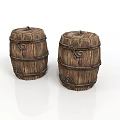 Vintage Wooden Barrels With Metal Hoops Decorative Rings And Textured Surface Design