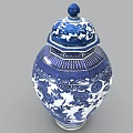 Traditional Blue and White Ceramic Jar with Decorative Lid and Intricate Floral Figure Patterns