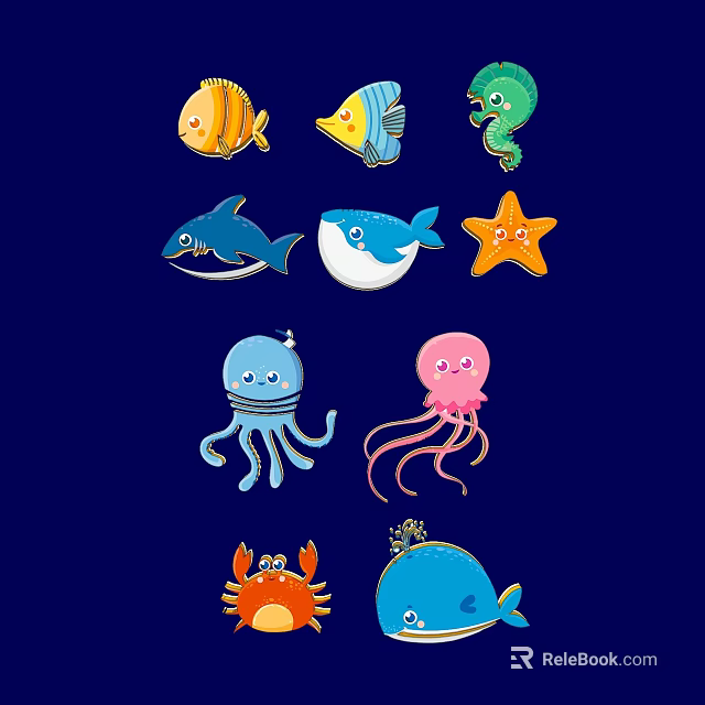 Ocean Animal Pendants Featuring Fish Seahorse Shark Whale Starfish Octopus Jellyfish And Crab 3d model 