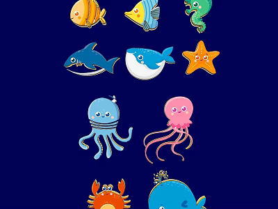 Ocean Animal Pendants Featuring Fish Seahorse Shark Whale Starfish Octopus Jellyfish And Crab 3d model