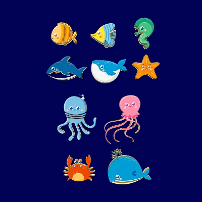 Ocean Animal Pendants Featuring Fish Seahorse Shark Whale Starfish Octopus Jellyfish And Crab 3d model