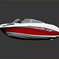 Sleek White and Red Motorboat with Open Cockpit and Gray Seats Design