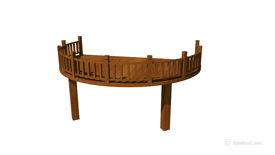 Outdoor Wooden Curved Roadside Facility Safety Railing Structure with Support Posts 3d model