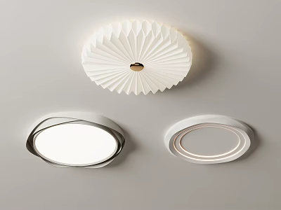 Modern White Pleated Ceiling Lights With Gold Center And Round Black White Frames 3d model