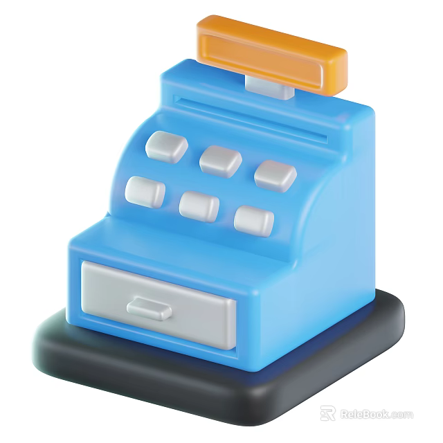 Smart Cash Register Machine Blue Design With Buttons Drawer And 3d model 