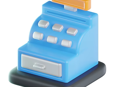 Smart Cash Register Machine Blue Design With Buttons Drawer And 3d model