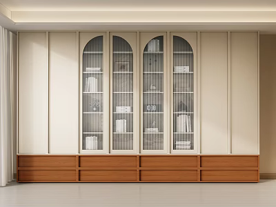 Modern Wardrobe Interior Design With Glass Doors Display Shelves And Wooden Base 3d model