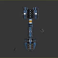 Sci Fi Spaceship Model In Blue Black With Yellow Details And Surrounding Small Rocks
