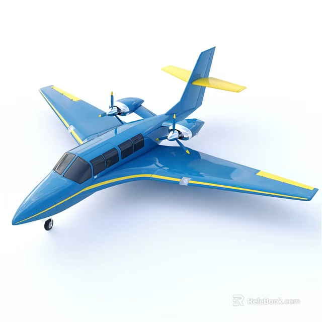 Small Blue And Yellow Passenger Plane With Propellers And Streamlined Design 3d model 