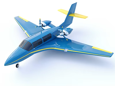 Small Blue And Yellow Passenger Plane With Propellers And Streamlined Design 3d model