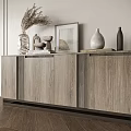 Modern Wooden Entryway Side Cabinet With Decorative Vases And Picture Frame On Top
