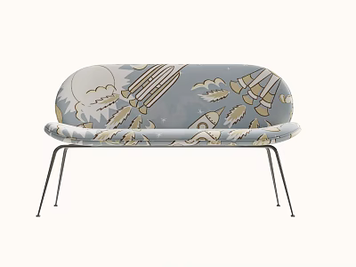 Multi Person Sofa With Light Blue Upholstery Rocket Cloud Patterns And Black Metal Legs 3d model